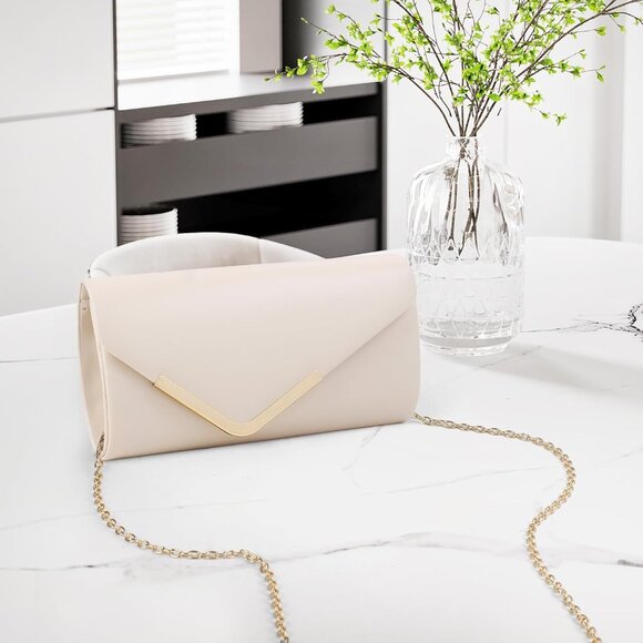 Women Nude Trendy Clutch Purses Evening Fashion Envelope Cross-Body Handbags - Picture 2 of 7